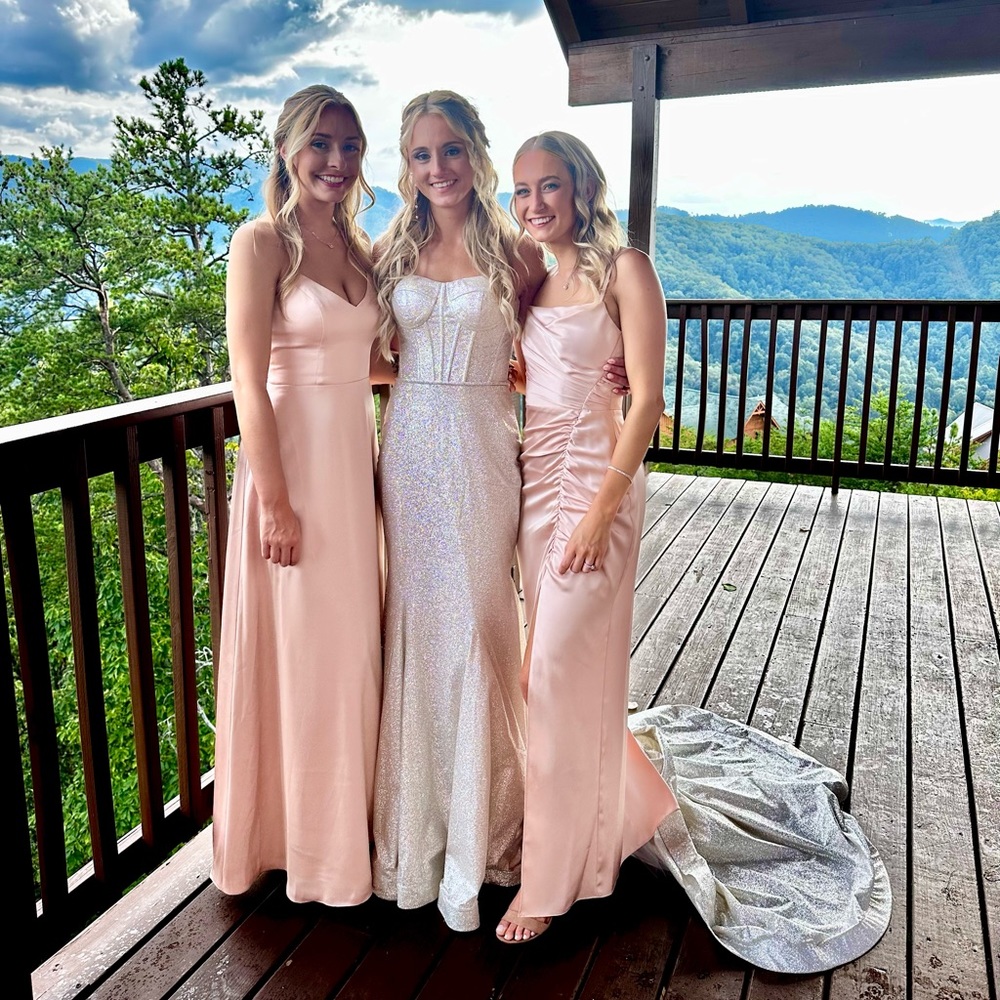 Azazie Kendall + Kylie bridesmaid dress in English rose.